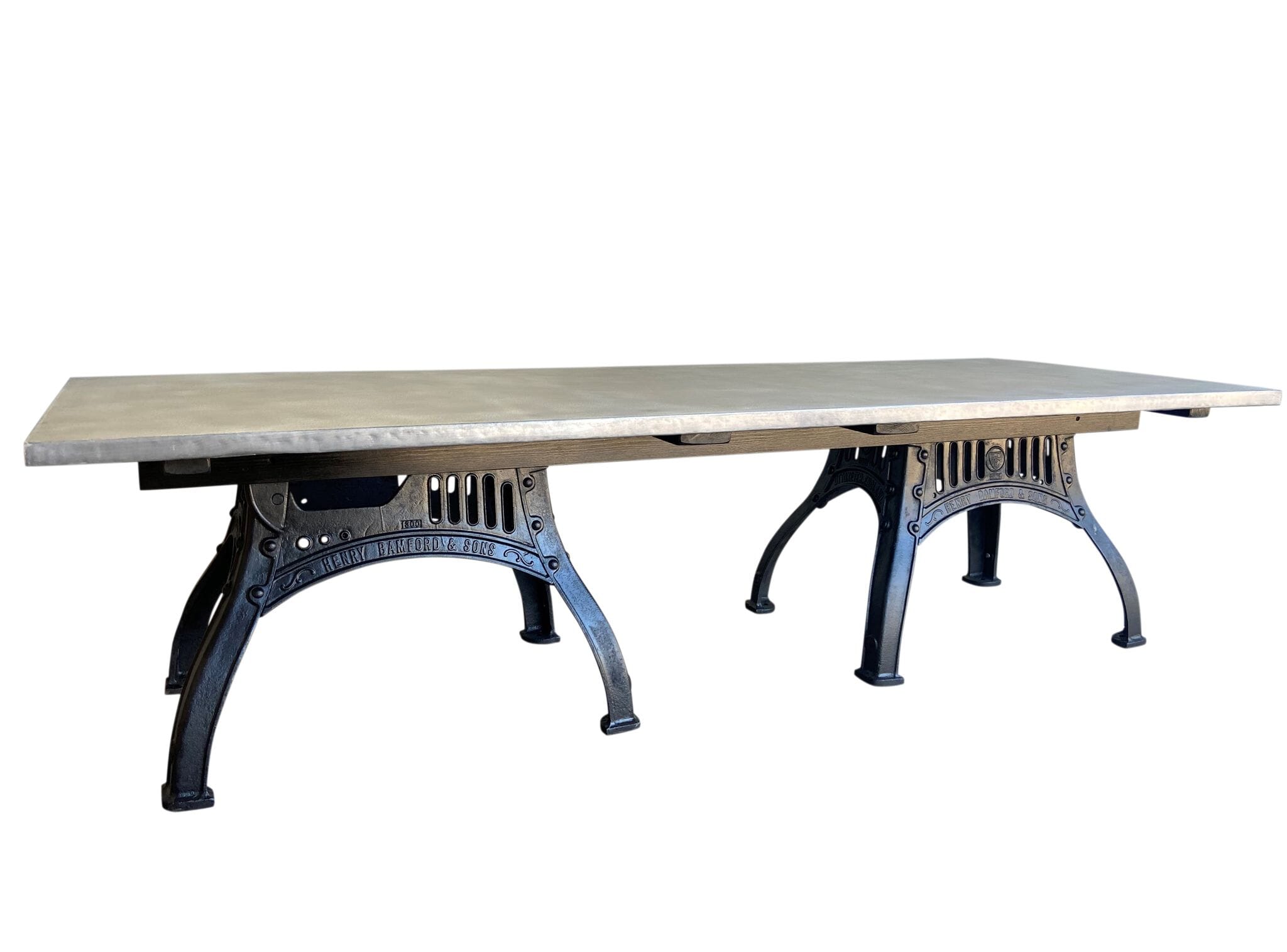 Bespoke Zinc Top Table With Original Cast Iron Bases - D1829