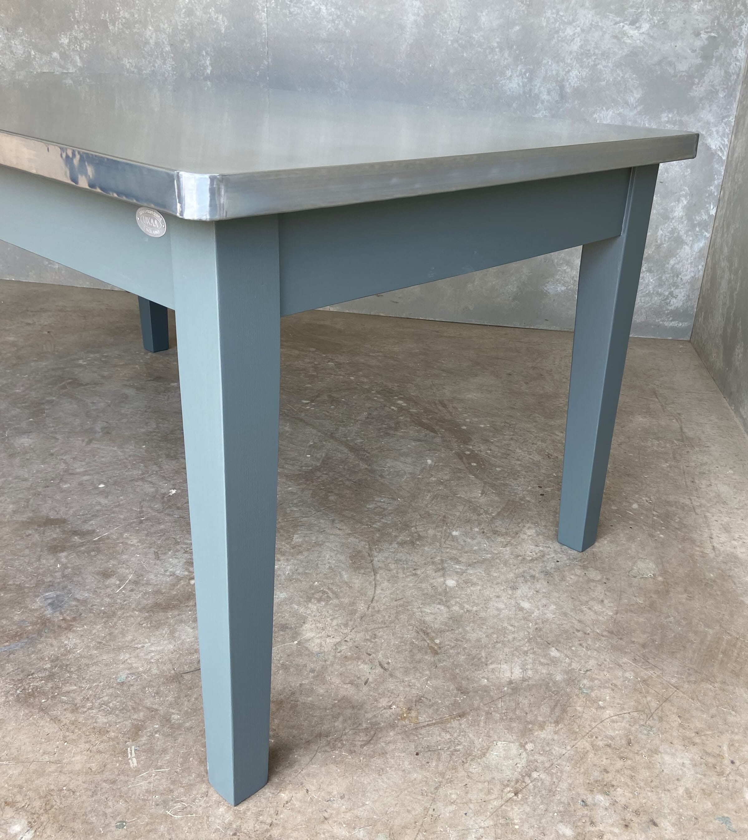 Handmade Natural Zinc Top Kitchen Table With Painted Base