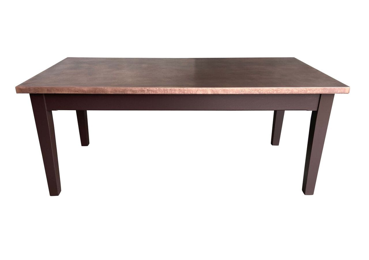Antique Copper Top Table With Painted Base and Drawer - D1832