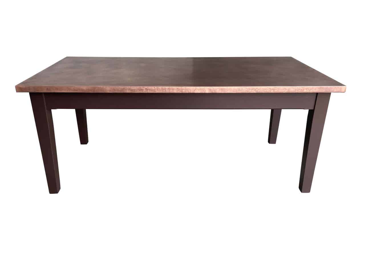 Antique Copper Top Table With Painted Base and Drawer
