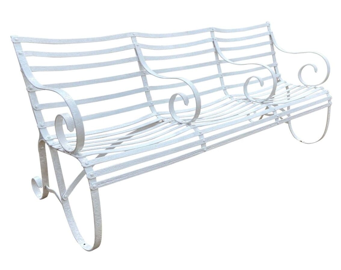 Antique Garden Outdoor Decorative Iron Strapwork Bench - 9382