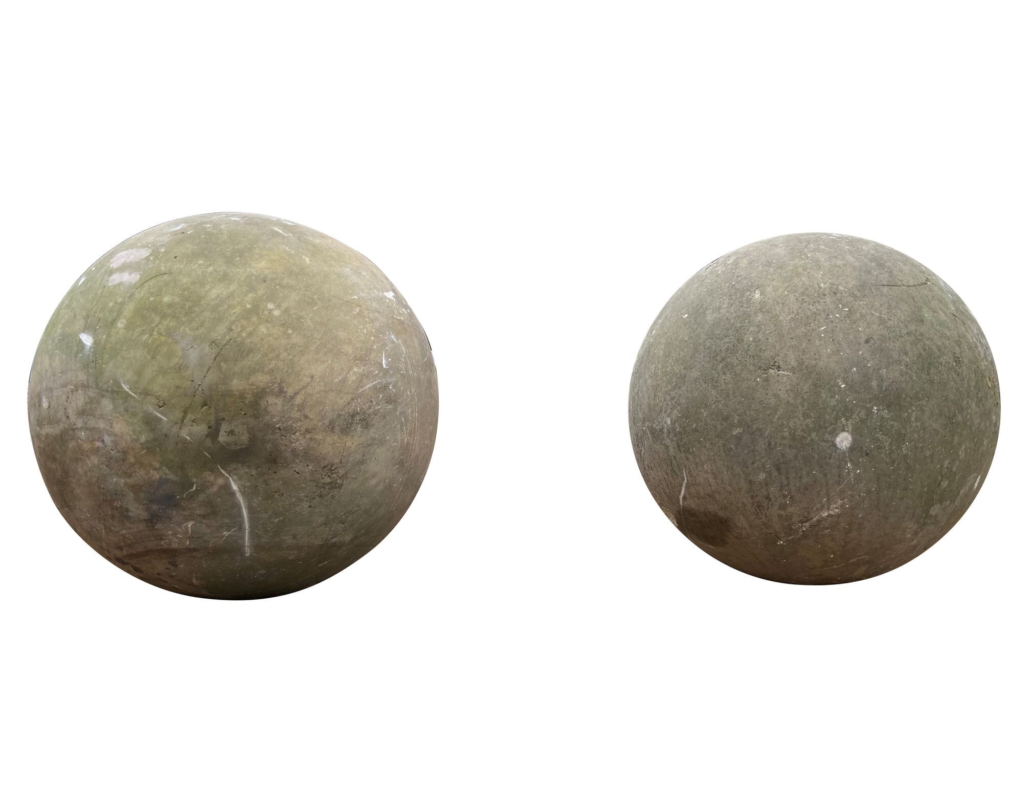 Antique Pair of Large Hand Carved Stone Balls - 9401