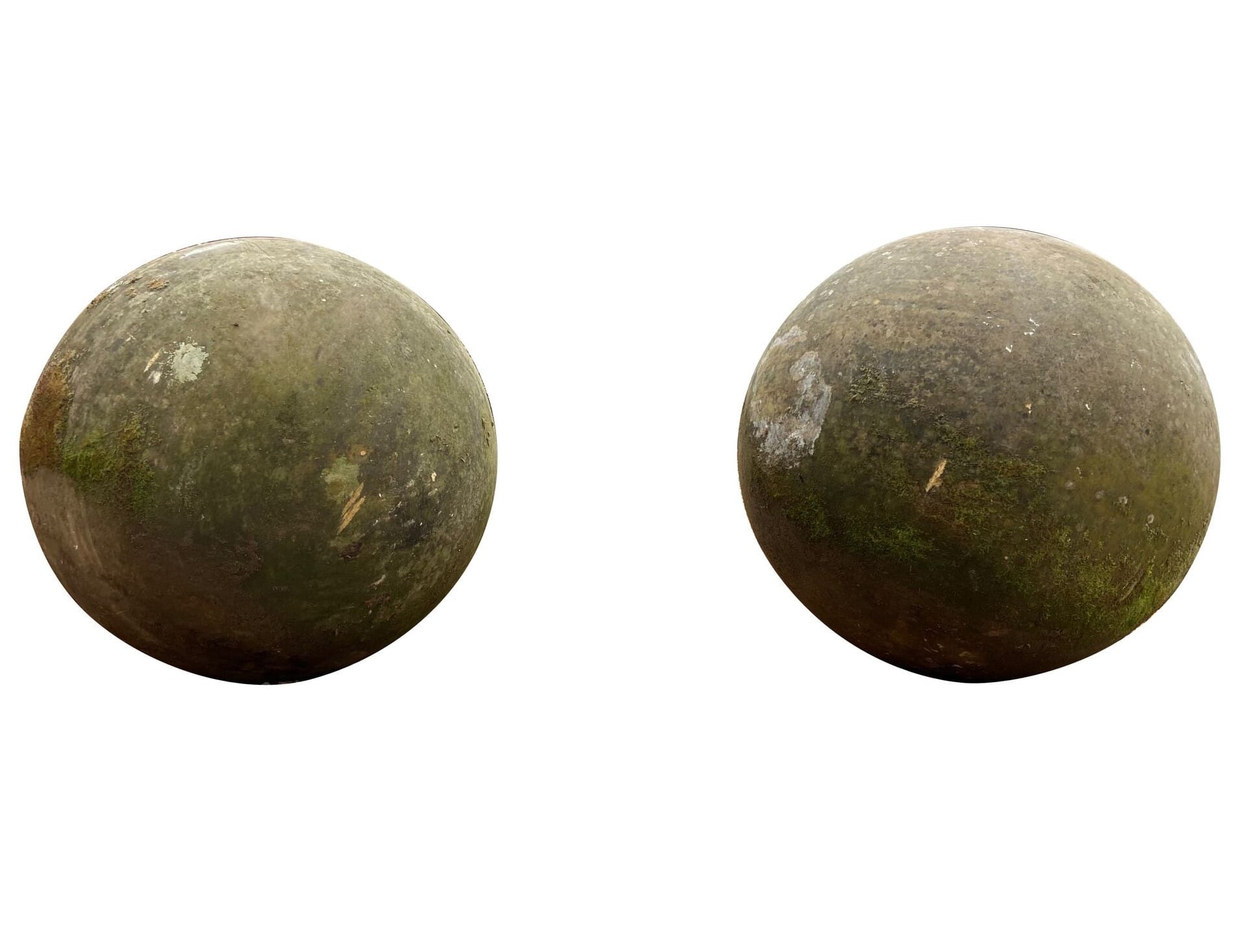 Antique Pair of Large Hand Carved Garden Stone Balls - 9400