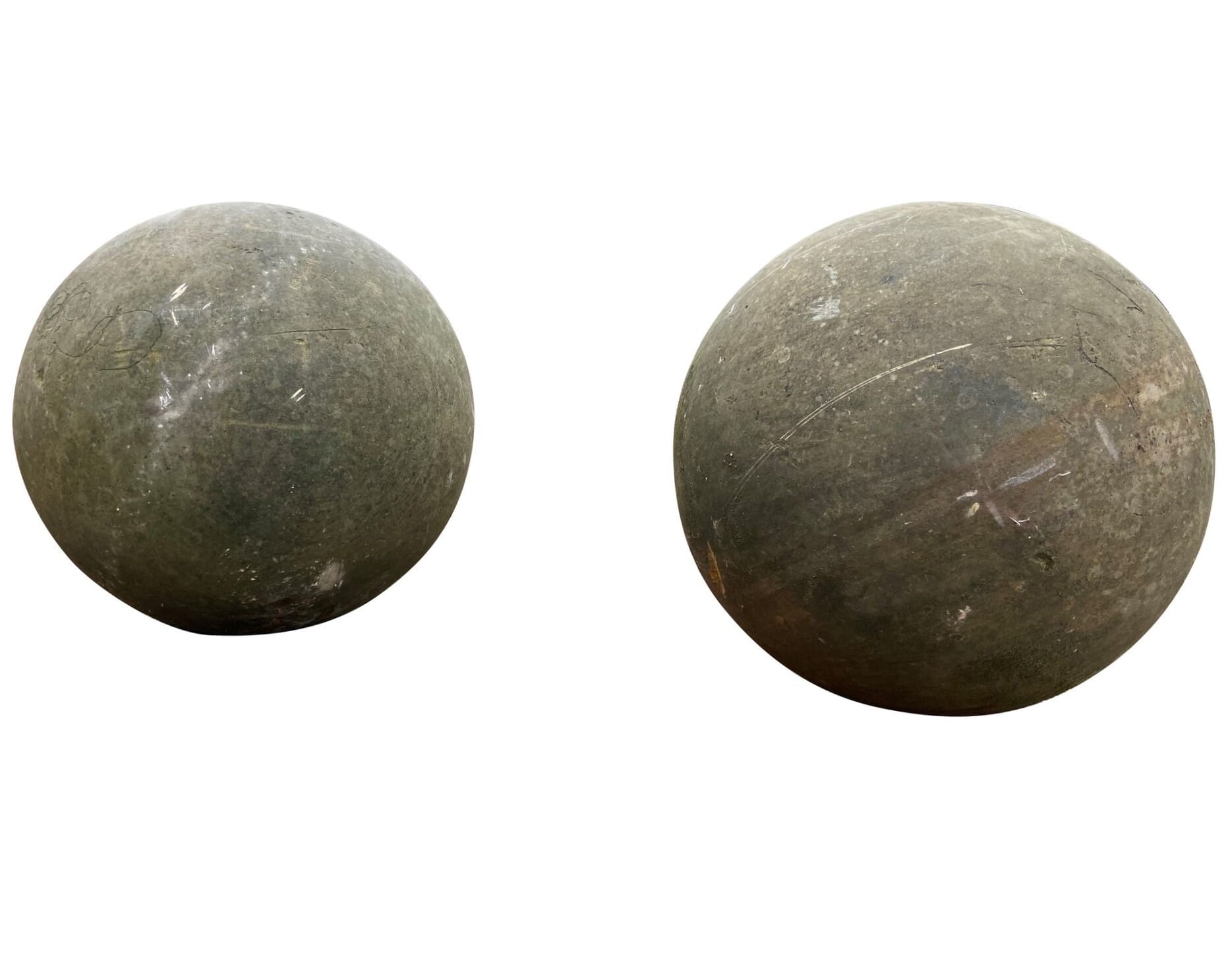 Very Large Antique Pair of Hand Carved Garden Stone Balls - 9399