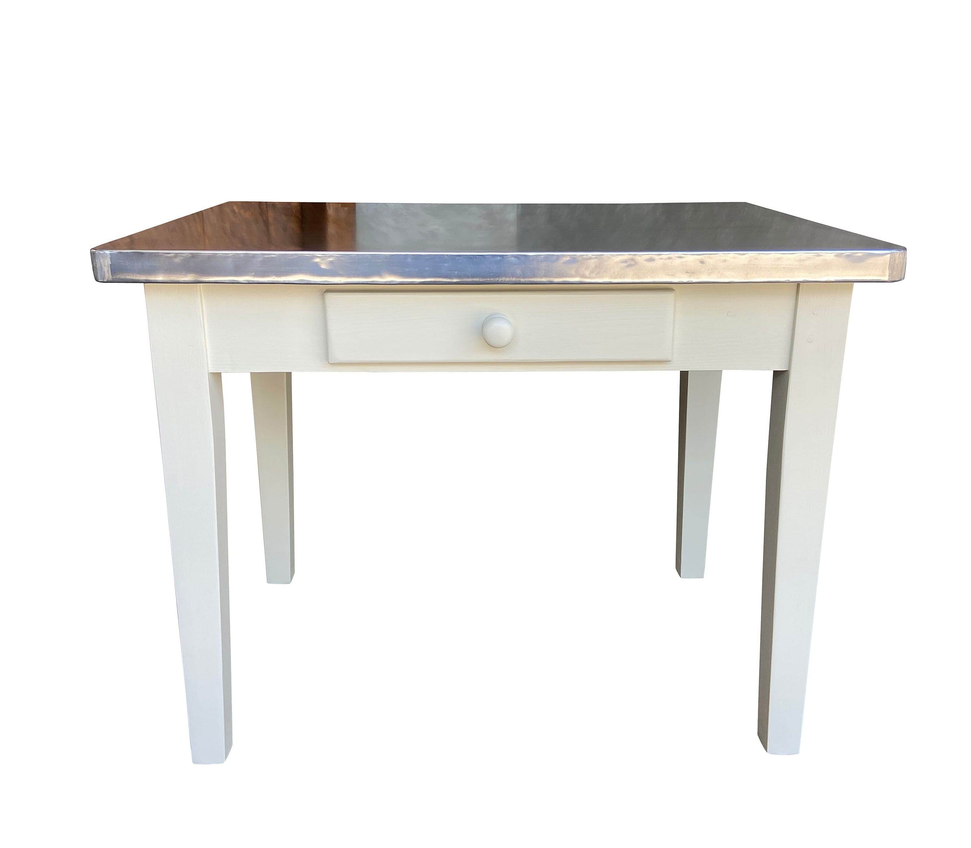 Handmade Natural Zinc Top Kitchen Table With Drawer - D1836