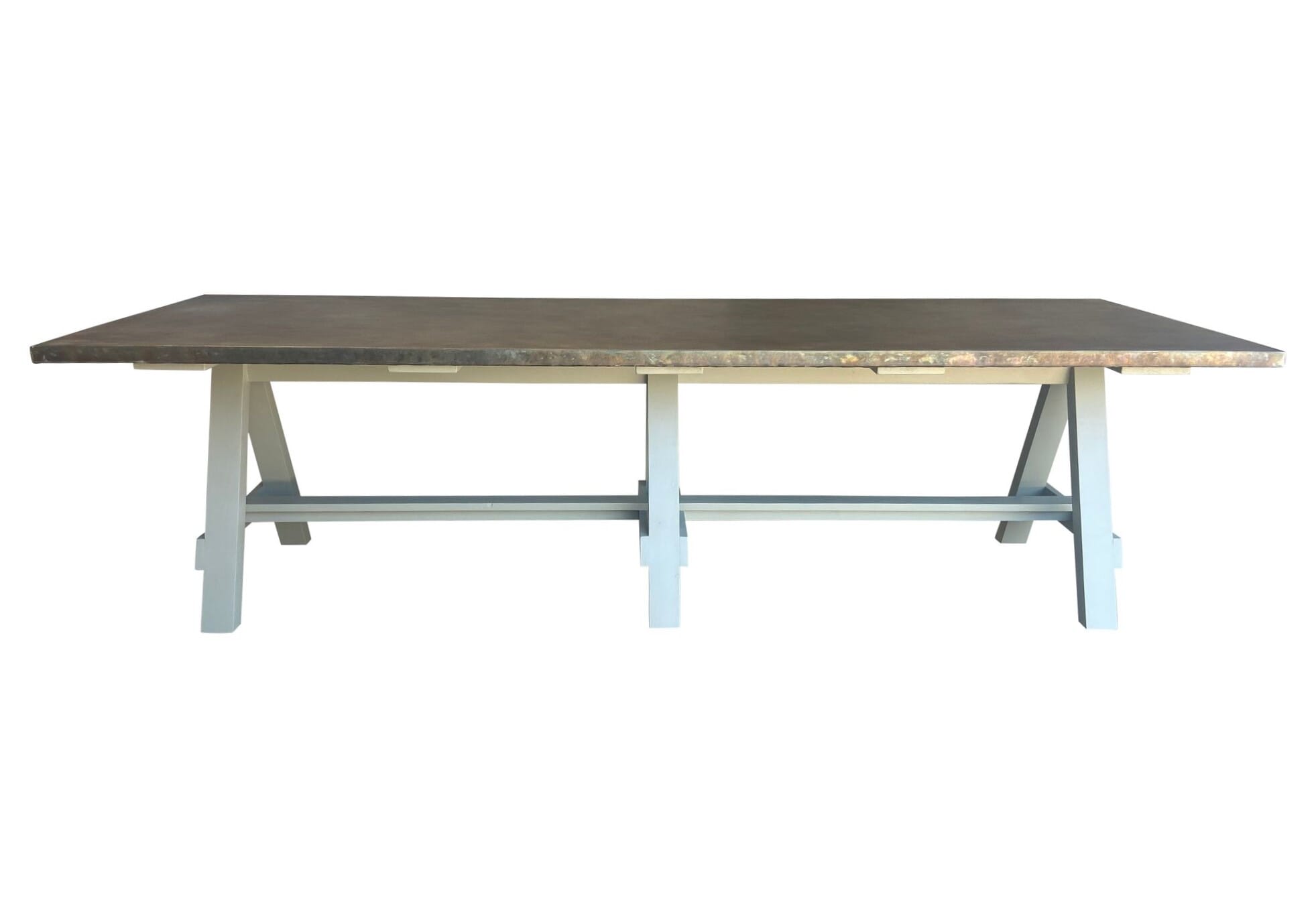 Bespoke Antiqued Zinc Top Dining Table A Frame Base - D1847