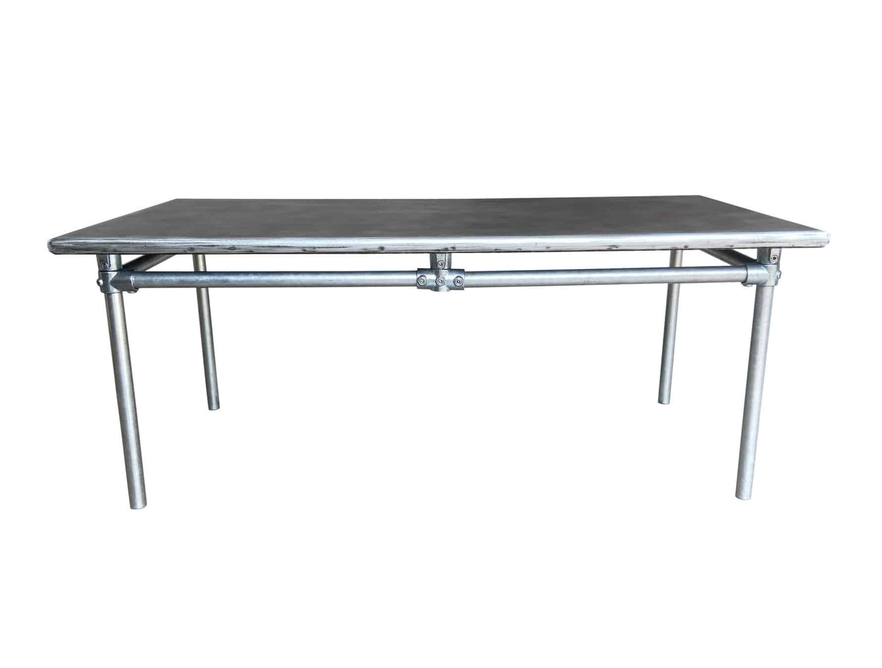 Bespoke Antique Zinc Top Table and Galvanised Metal Base