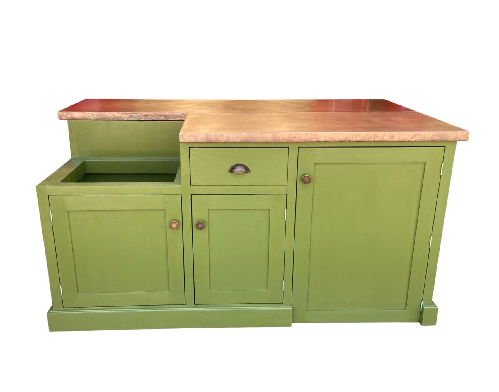 Painted Kitchen Central Island With Antique Copper Top - D1849