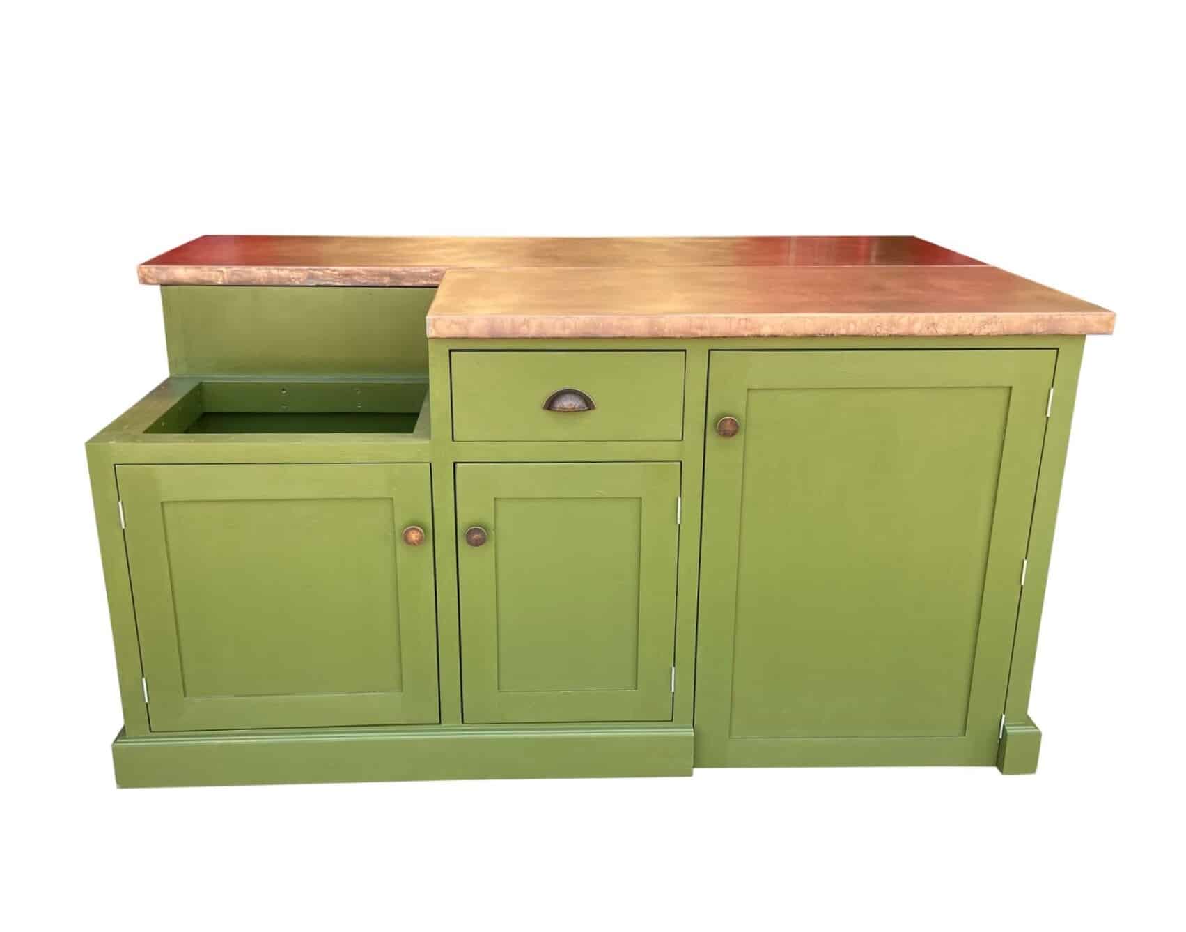 Painted Kitchen Central Island With Antique Copper Top