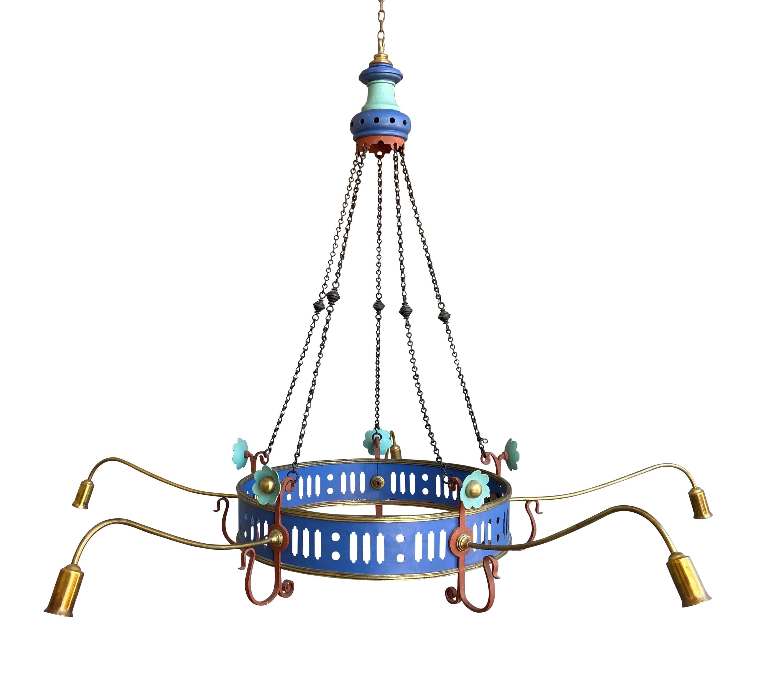 Antique Early Victorian Polychrome Brass and Iron Chandeliers - 9413