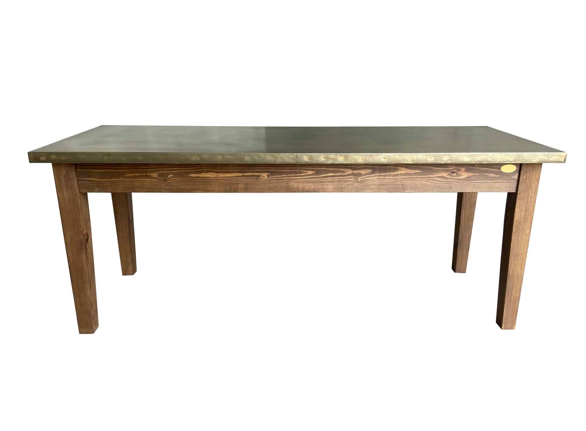Bespoke Antique Brass Kitchen Table With Dark Waxed Base