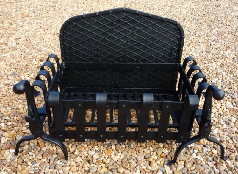 Wrought Iron Antique Firebasket On Matching Iron Stands  - 2339