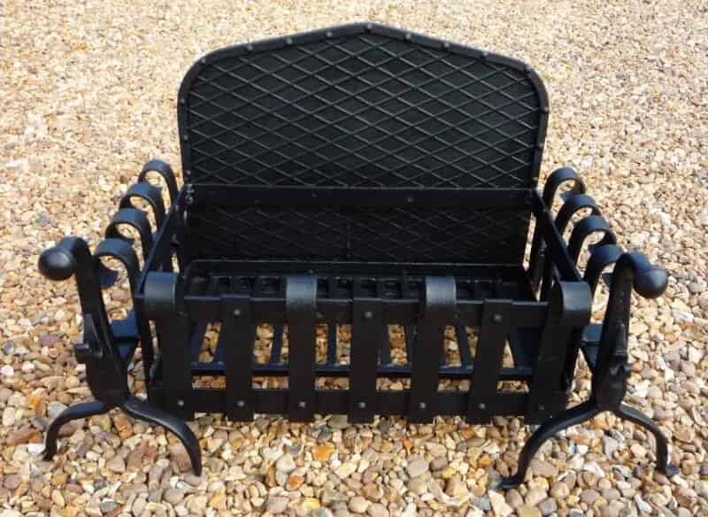 Wrought Iron Antique Firebasket On Matching Iron Stands 