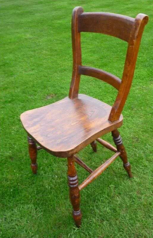 Antique Used Victorian Elm Kitchen Church and Chapel Chair - 3965