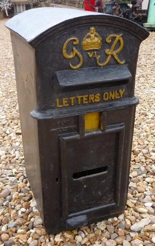 Original GR Cast Iron Post Box Circa 1940 Painted Black - 4135