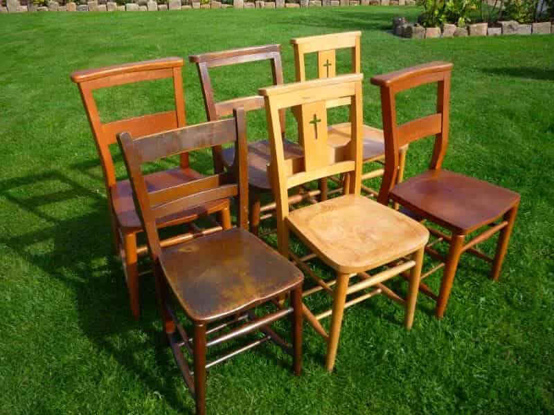 Set of 6 Antique Used Chapel and Church Chairs