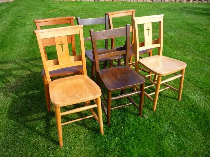 Set of 6 Reclaimed Used Church and Chapel Chairs - 8003a