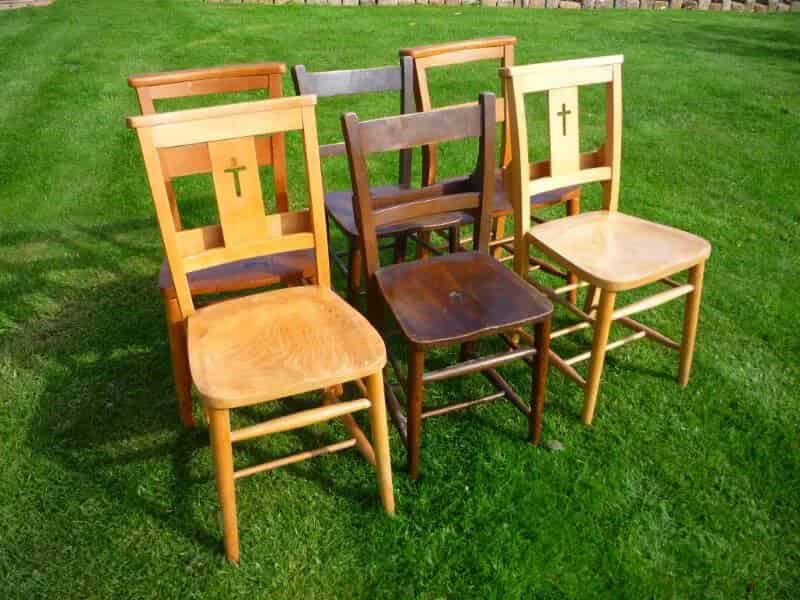 Set of 6 Reclaimed Used Church and Chapel Chairs