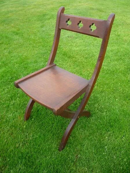 Reclaimed Antique Gothic Solid Oak Church Chair - 4038