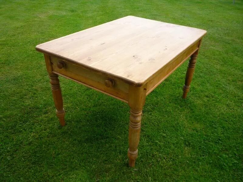 Antique Reclaimed Pine Table With Drawer and Turned Legs - 3787