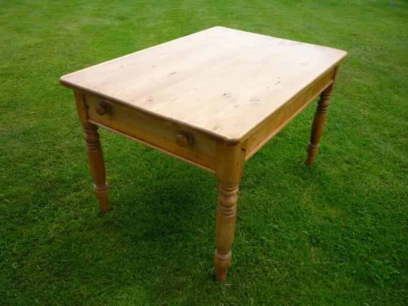 Antique Reclaimed Pine Table With Drawer and Turned Legs