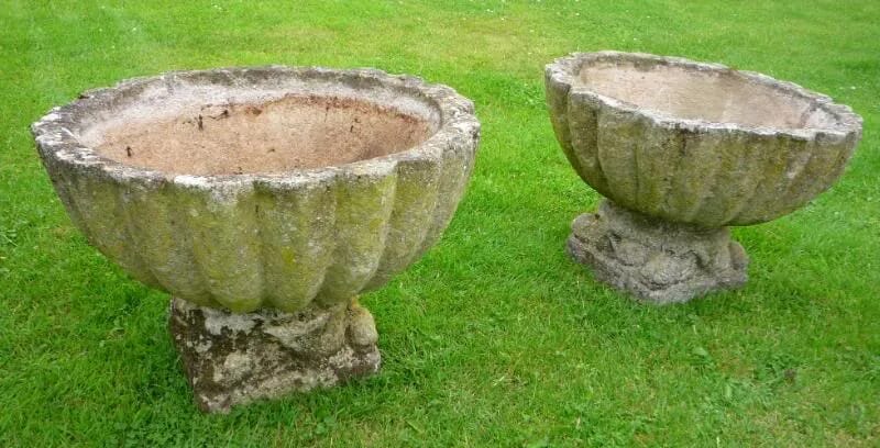 Pair of Antique Lichen Covered Garden Planters - 4105