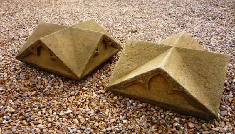 Large Pair of Antique Gothic Stone Gate Pier Cappings