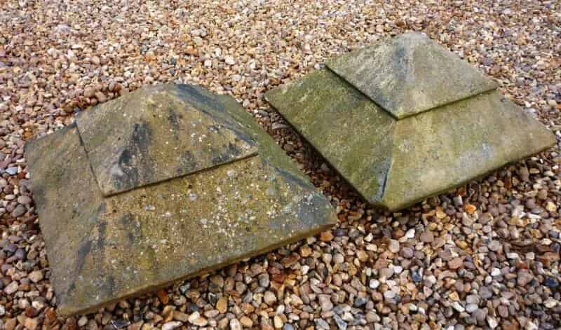 Pair of Antique Gothic Stone Gate Pier Cappings