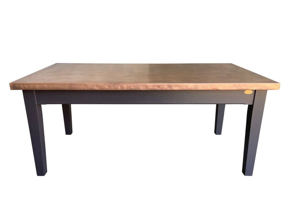 Bespoke Antique Copper Top Table With Tapered Leg Base - D1858