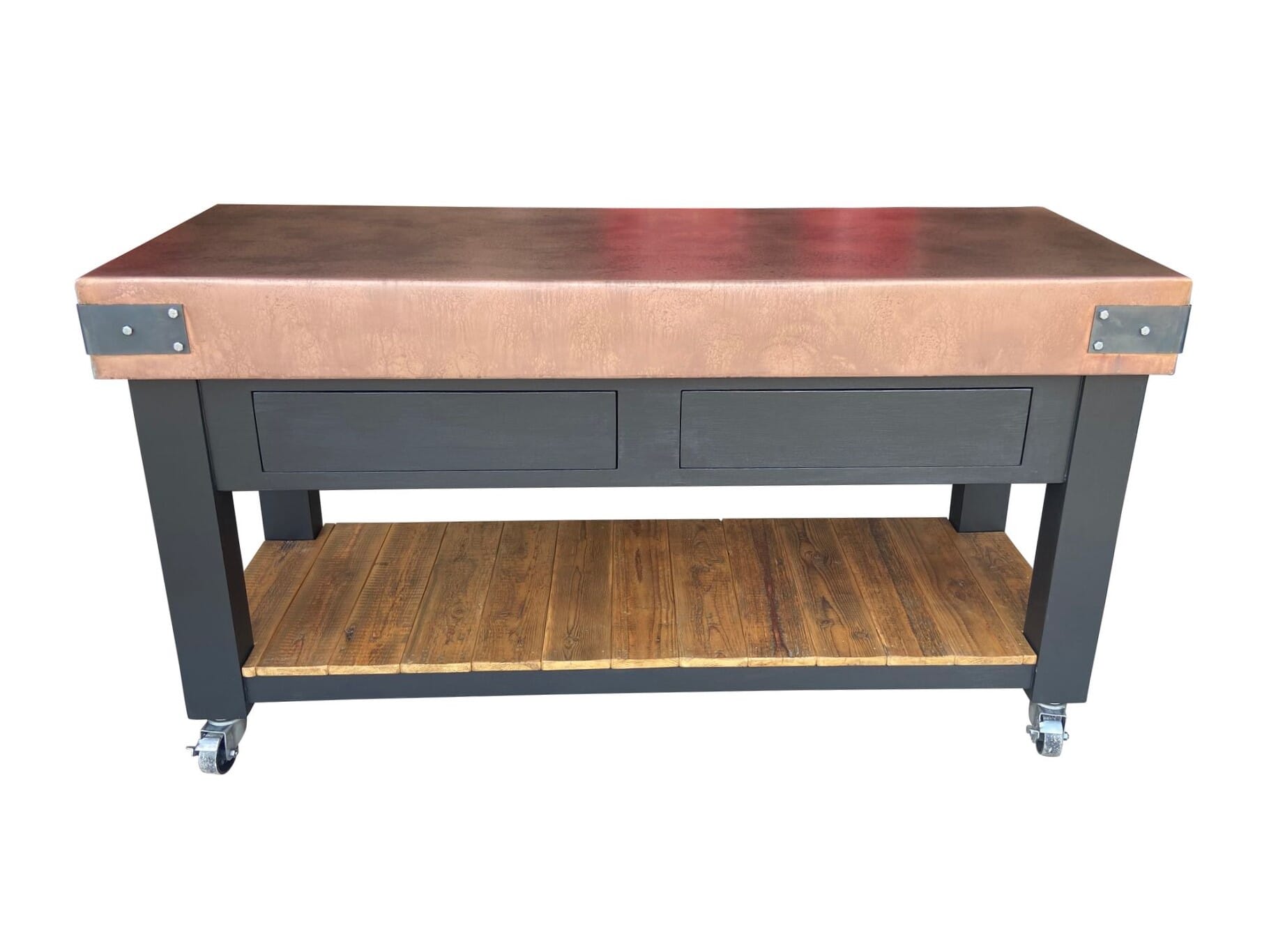 Bespoke Antique Copper Butchers Block Drawers & Shelf - D1863