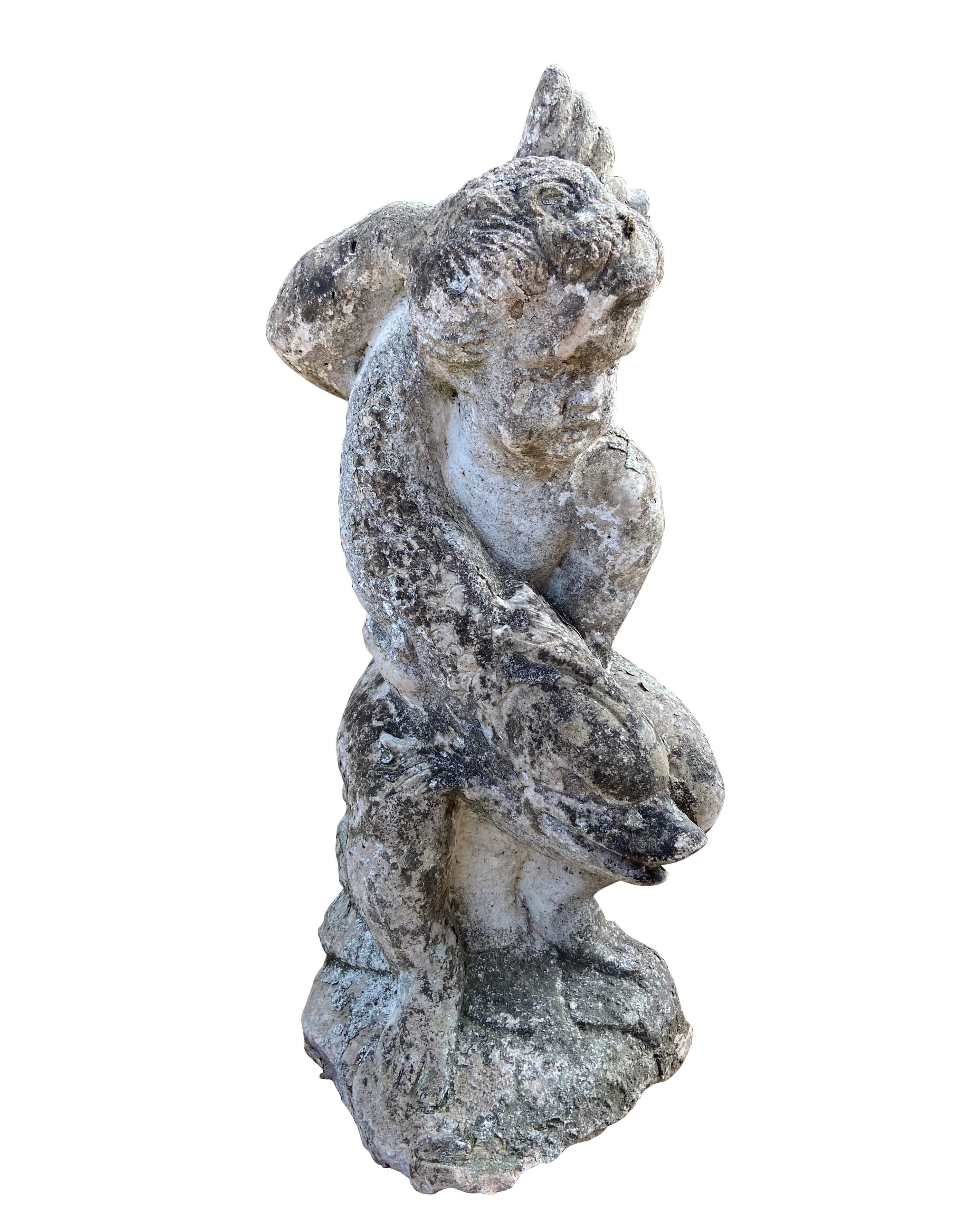 Vintage Reclaimed Garden Boy & Fish Water Feature - 9446