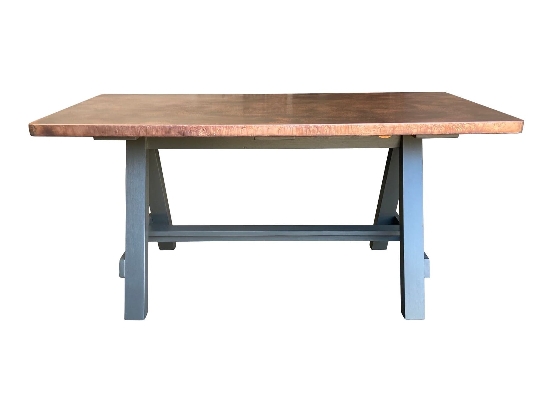 Bespoke Antiqued Copper Top Dining Table A Frame Base - D1875