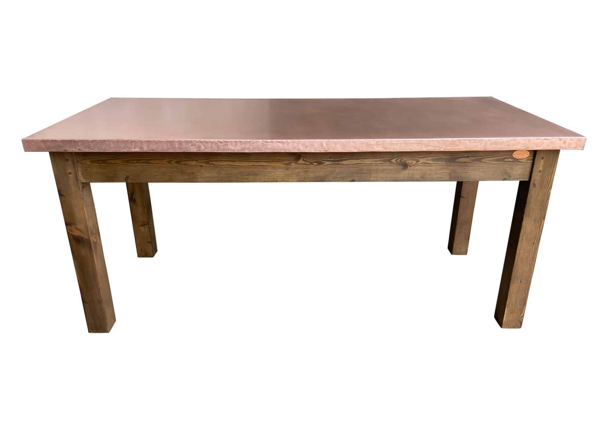 Bespoke Copper Top Table With Wooden Base & Drawers