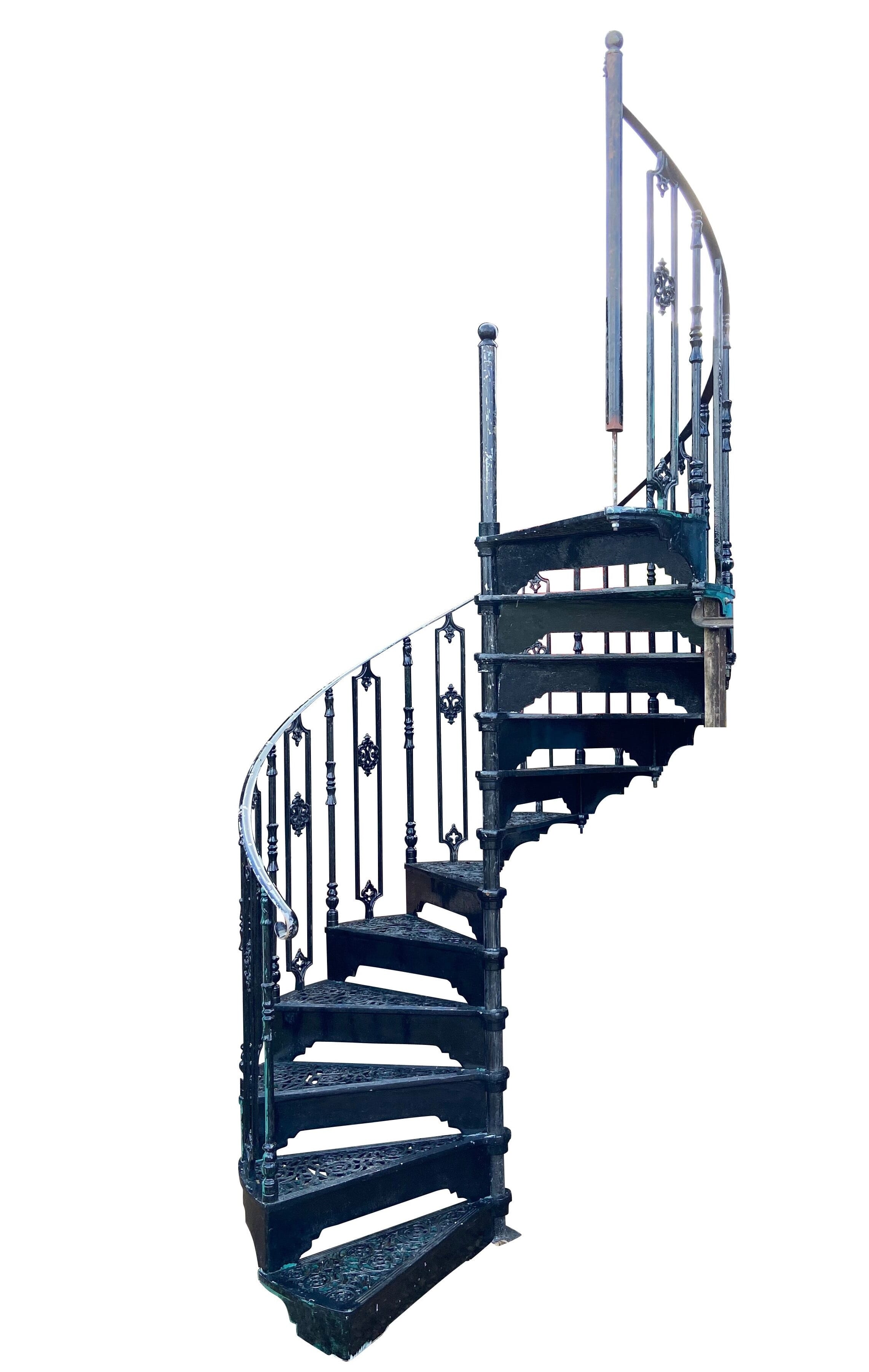 Cast Metal Black Spiral Staircase With Balcony Railing - 9417