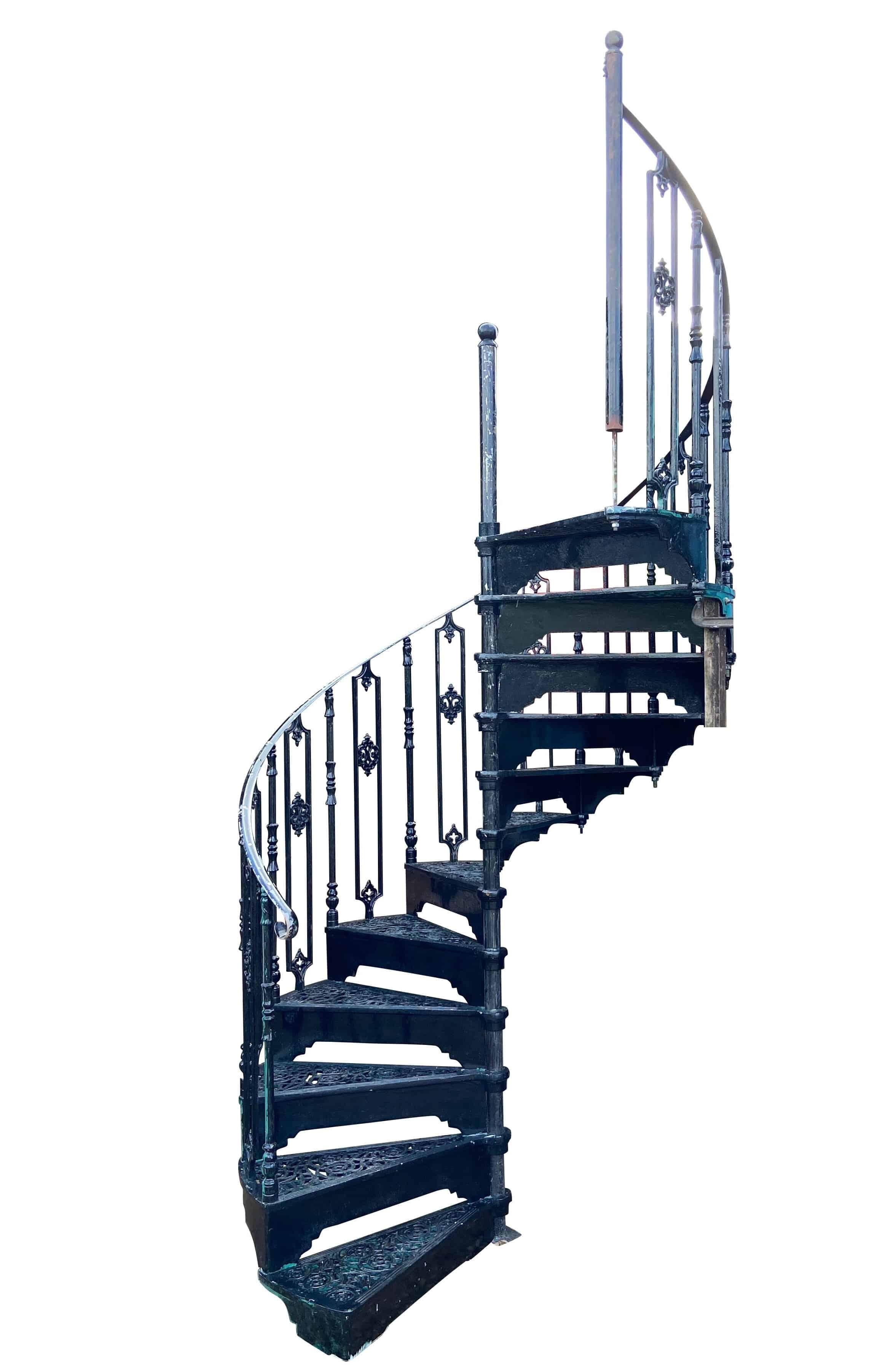 Cast Metal Black Spiral Staircase With Balcony Railing