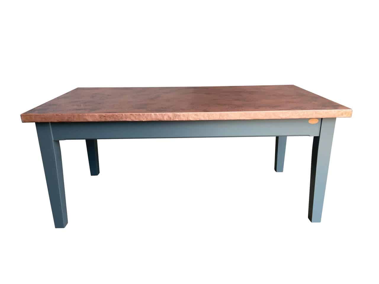 Bespoke Antique Copper Top Table With Painted Base