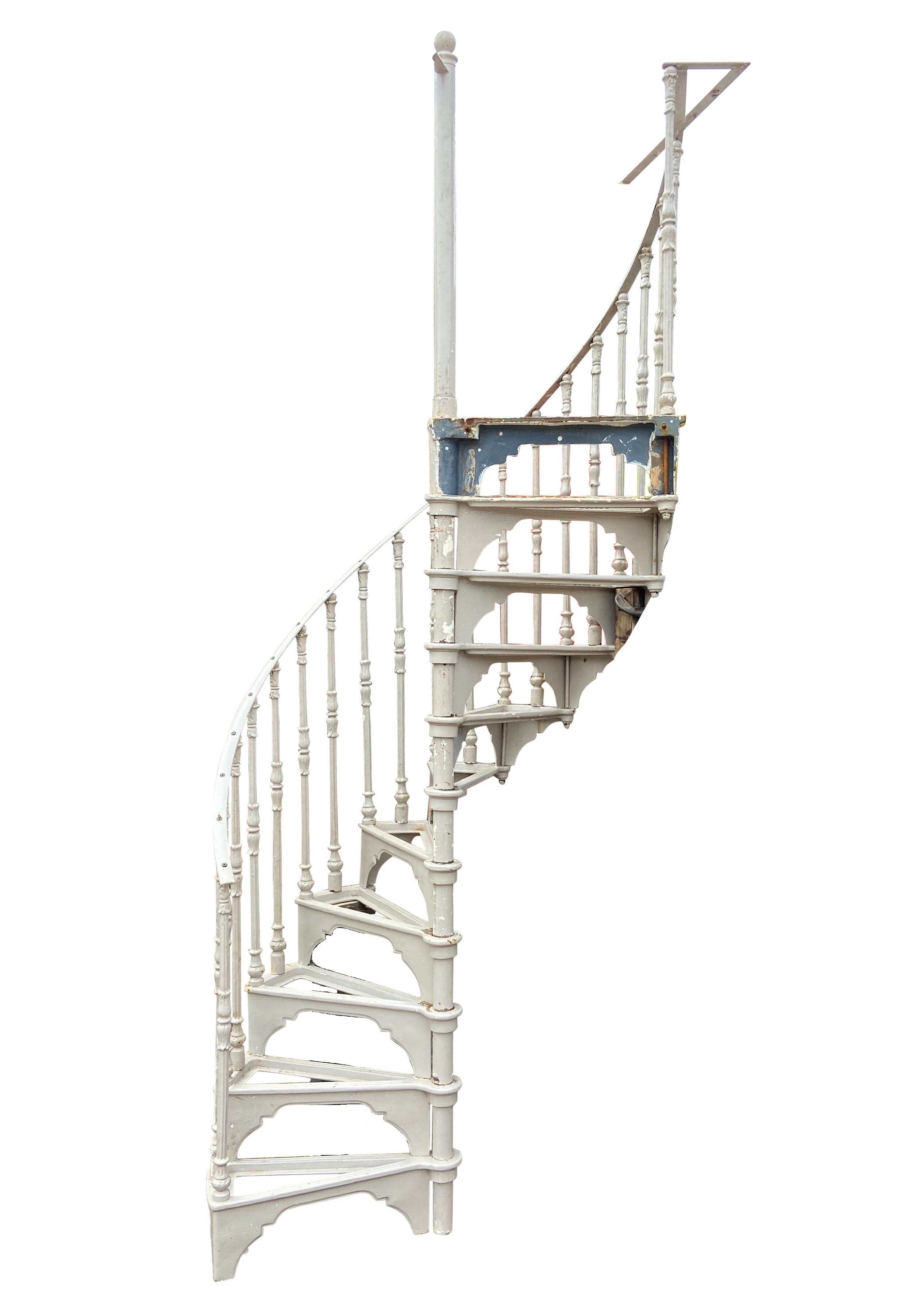 Reclaimed Cast Iron Safety Spiral Staircase With Balcony - 9431
