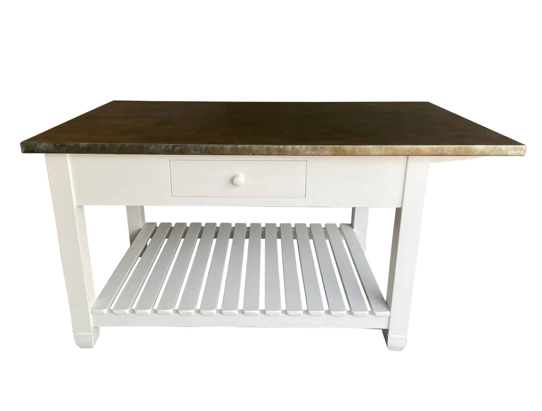 Bespoke Zinc Kitchen Unit With Slatted Shelf And Drawer