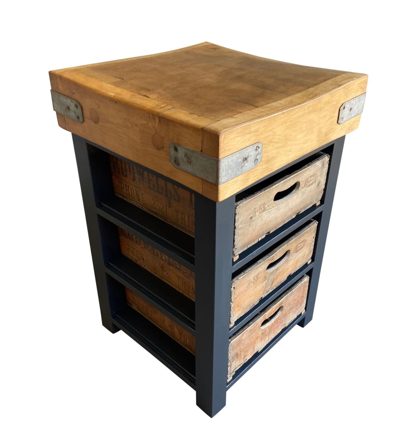 Original Maple Butchers Block and Old Wooden Crates Unit - 9467