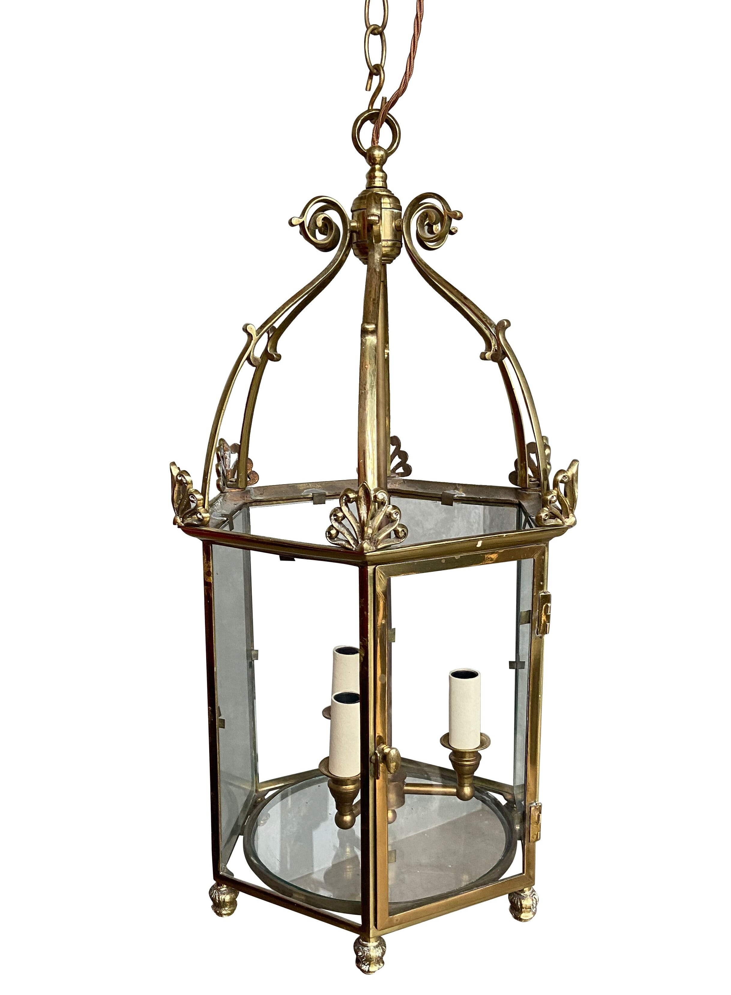 Antique Decorative Three Light Brass Lantern - 9427