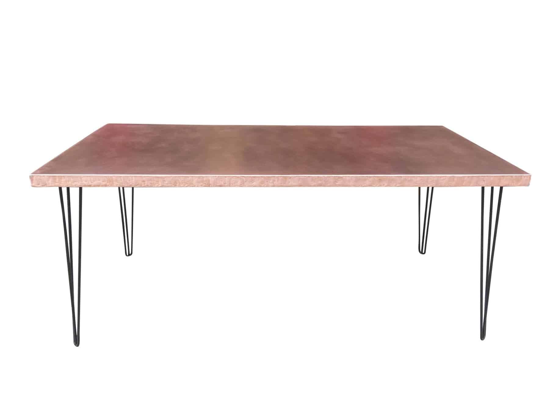 Handmade Matt Copper Top Table With Metal Hairpin Legs