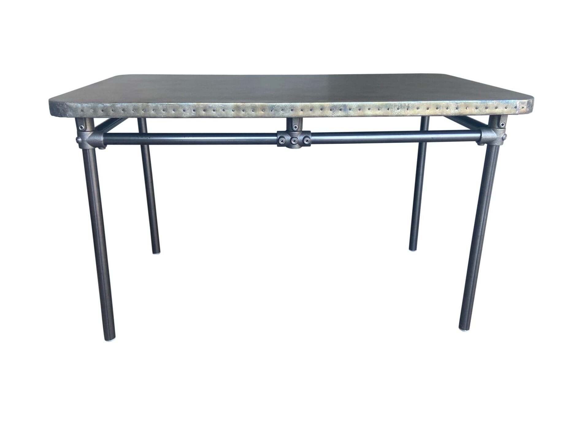 Bespoke Aged Zinc Top Kitchen Table With Dark Metal Base - D1910