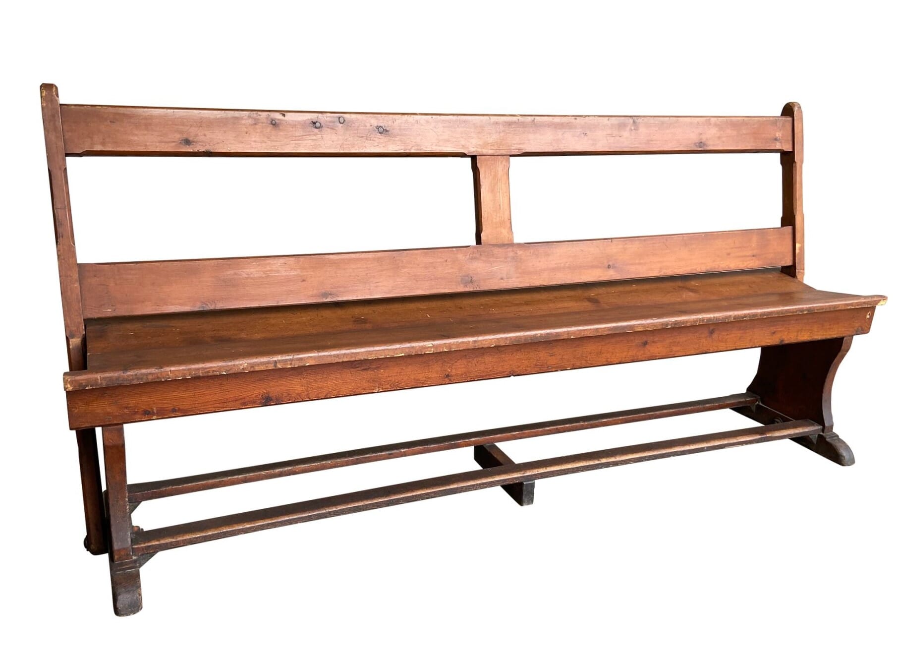 Antique Old Pitch Pine Chapel or Church Bench - 9565H