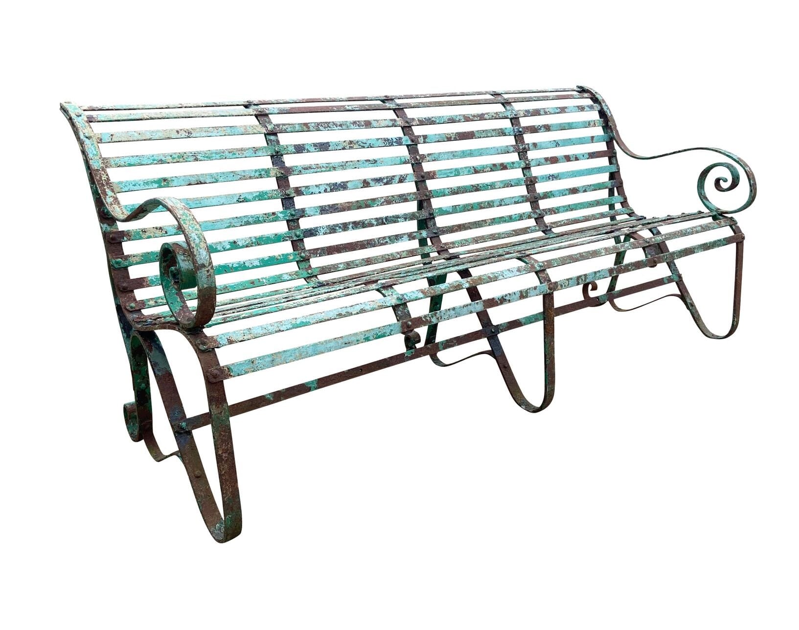 Garden Outdoor Antique Decorative Iron Strapwork Bench - 9473