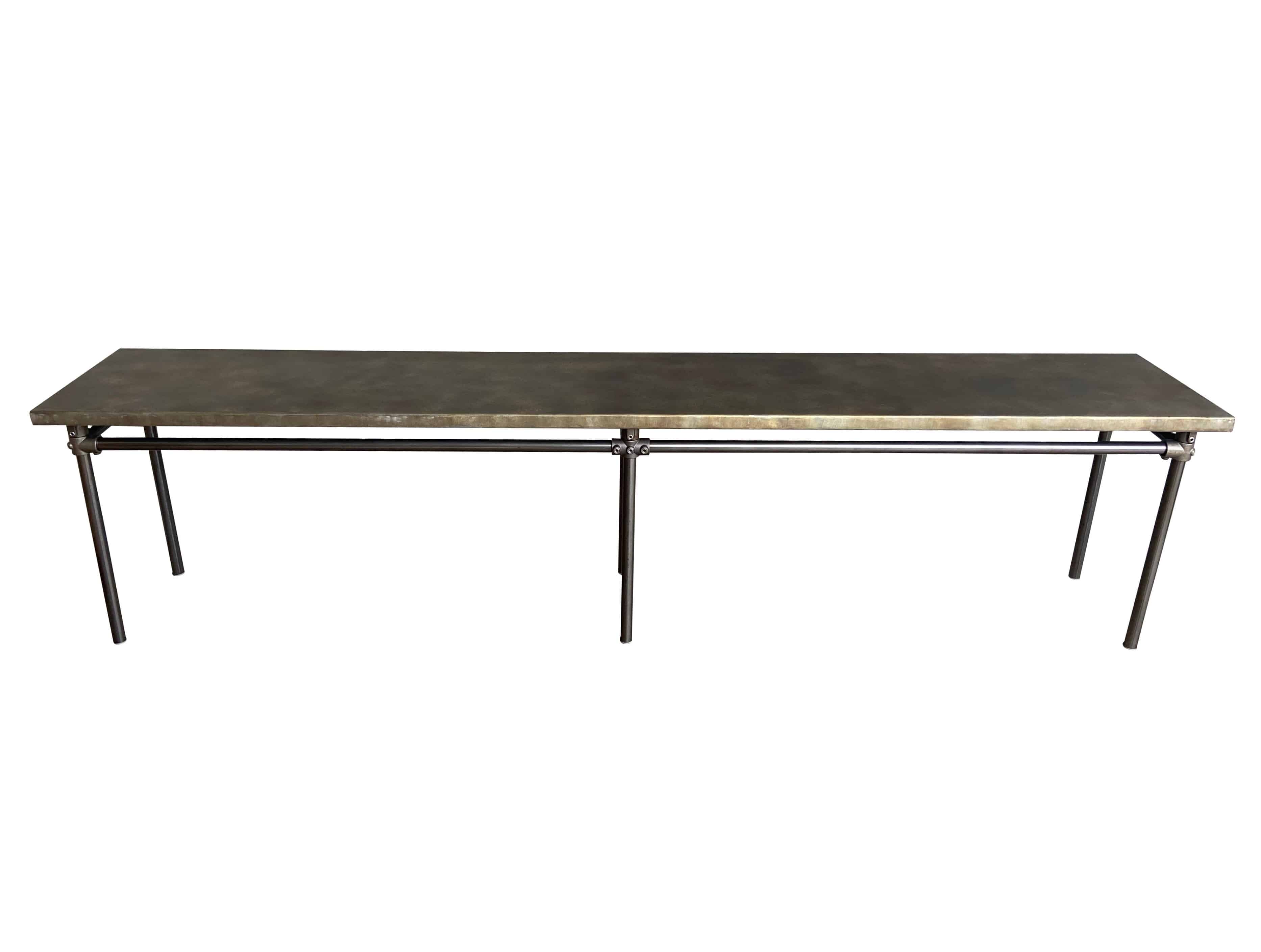 Bespoke Large Zinc Top Kitchen Table With Dark Metal Base