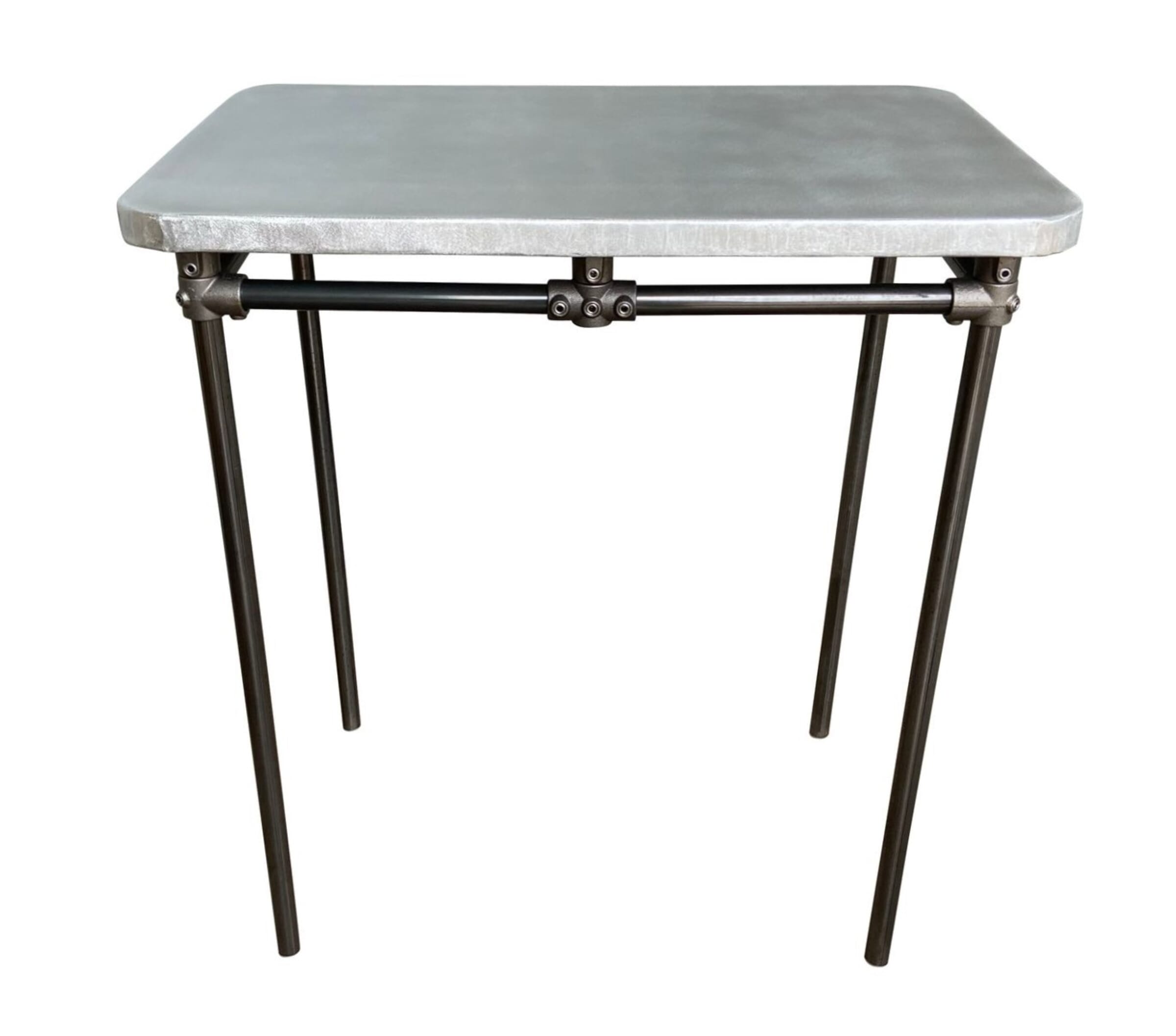 Bespoke Matt Zinc Top Bar Table With Dark Metal Base