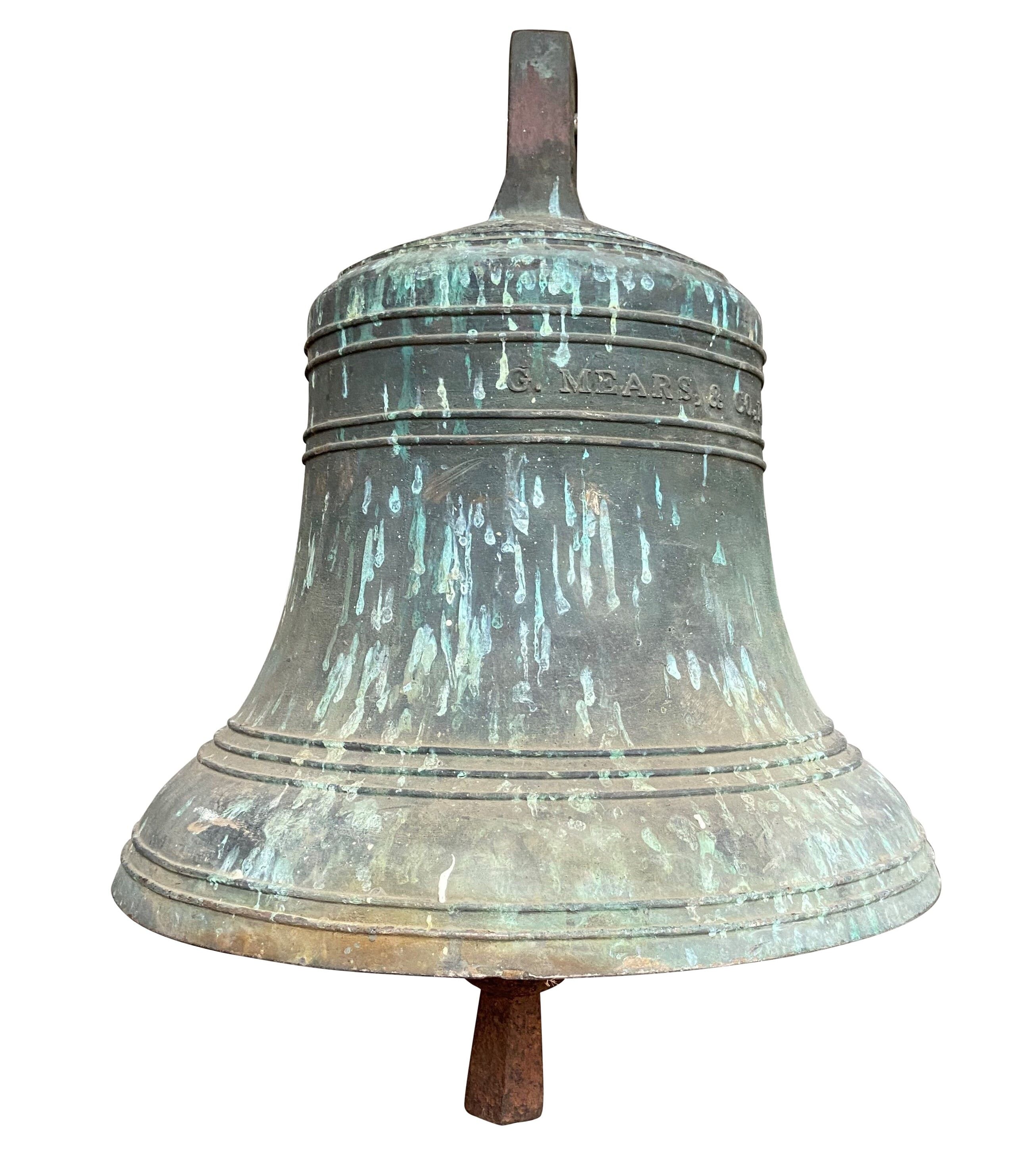 Antique G Mears London Church Bronze Bell with Clapper - 9421