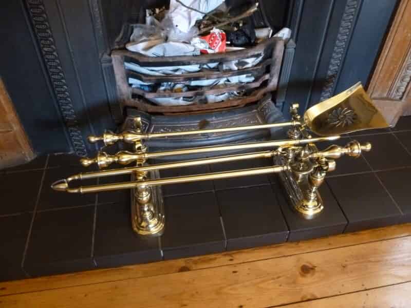 Set of Antique Brass Fire Irons on Stands