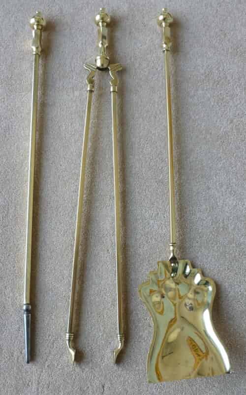Set of Antique Brass Fire Irons with Steel Poker Tip
