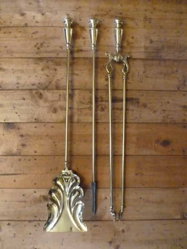 Set of Antique Brass Fire Irons with Steel Poker Tip